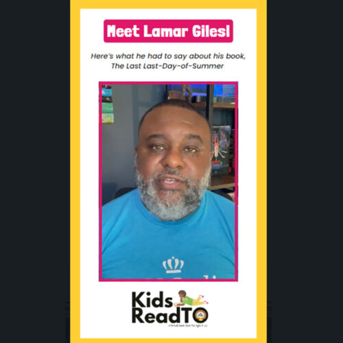 A screenshot of a video from author Lamar Giles to our young readers. Above him is a header that reads, “Meet Lamar Giles!”